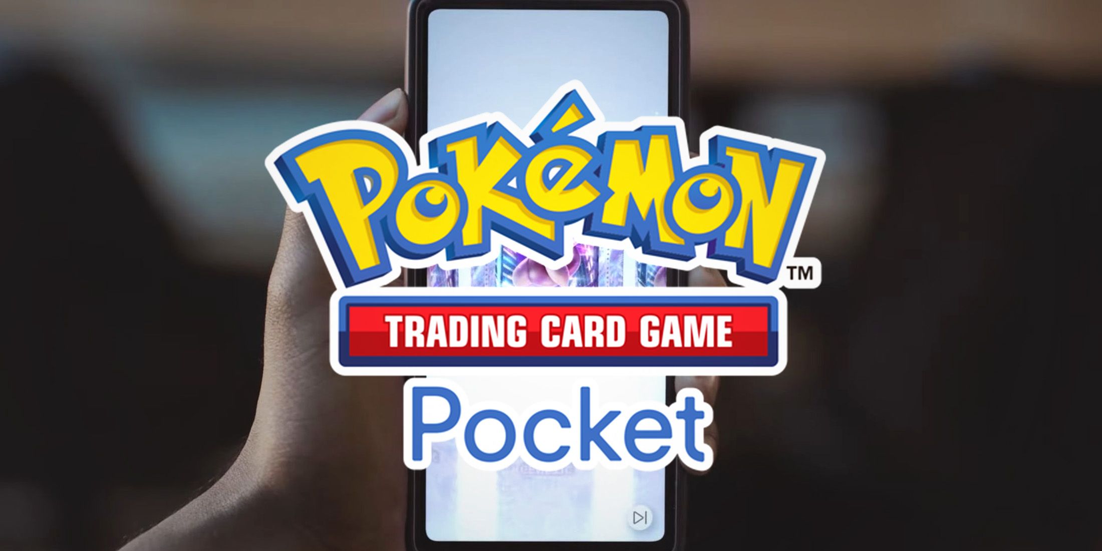 Pokemon TCG Pocket logo over image of hand holding smartphone with Genetic Apex booster pack selection screen