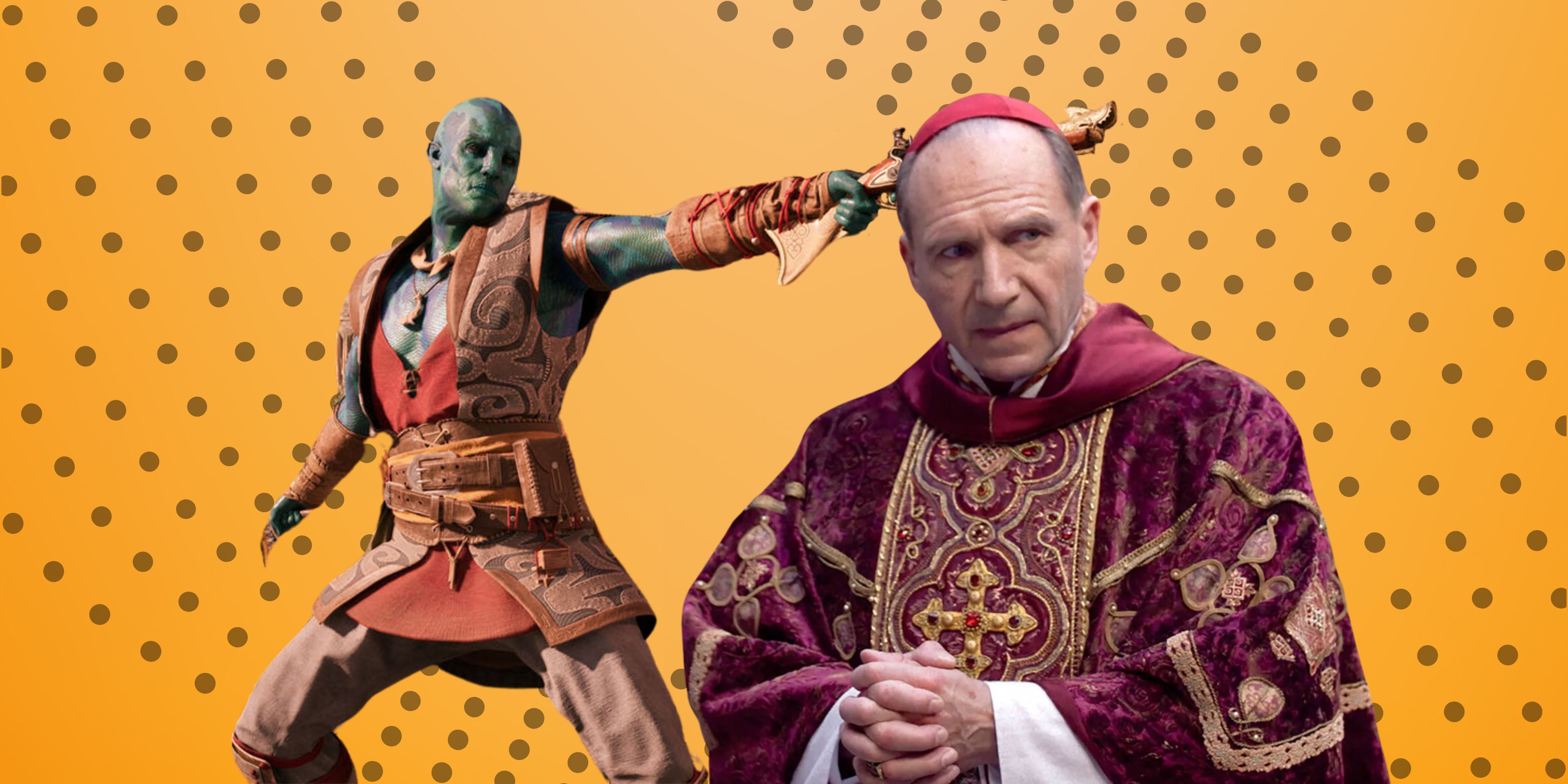 Kai and Conclave priest on orange background