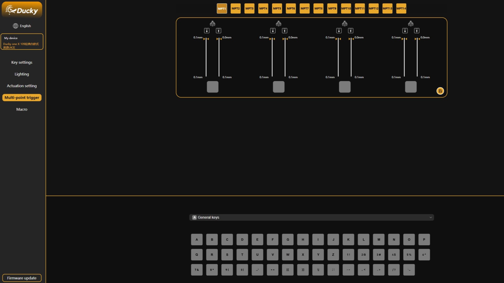 Ducky Hub running on Windows 11, displaying a multi-trigger assignment page