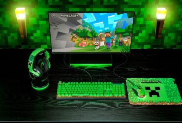 Razer Minecraft Collection accessories set up in a game-themed PC setup