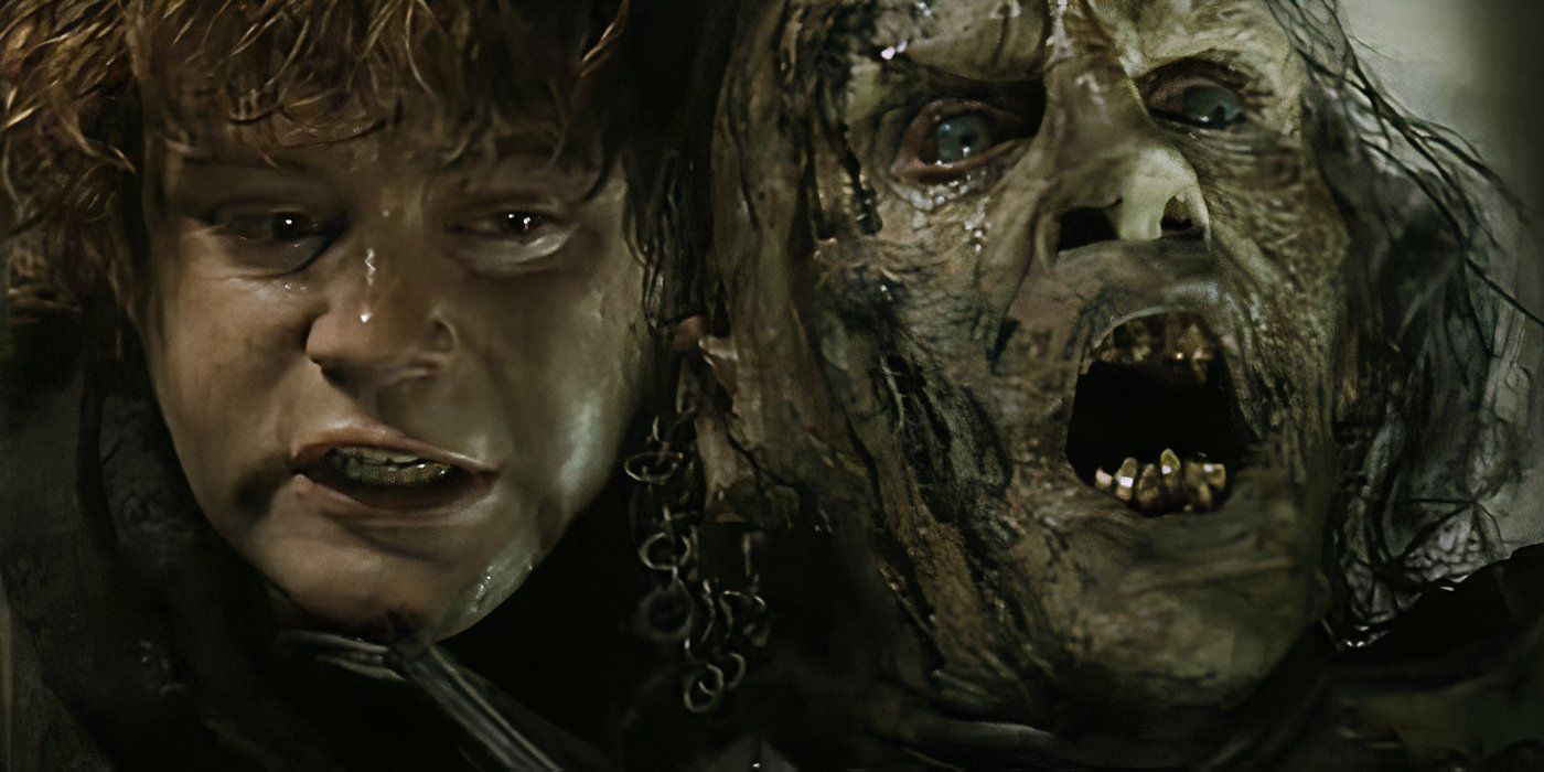 Lord of the Rings Sam stabs orc up close in Return of the King