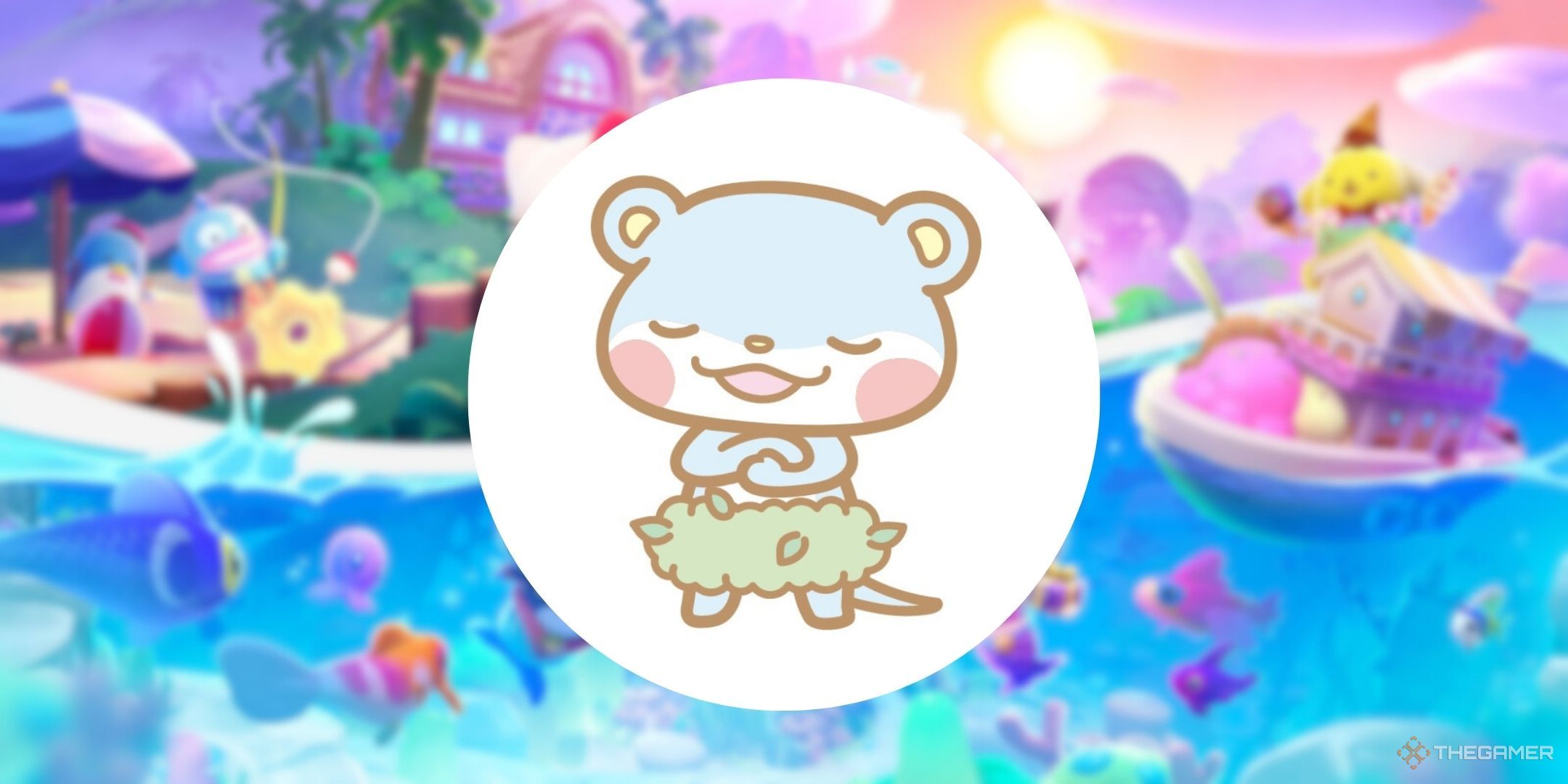 Poponen on top of the official art for Hello Kitty Island Adventure.