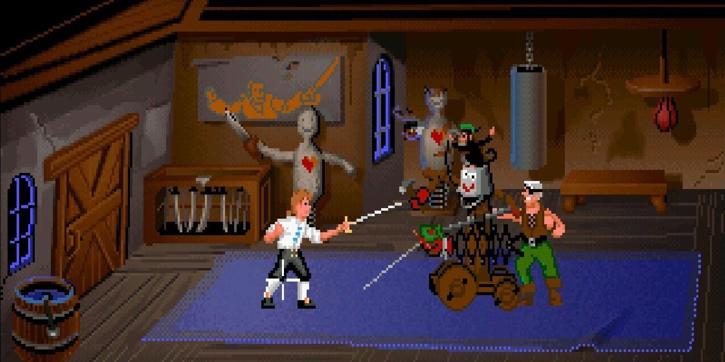 Secret Of Monkey Island screenshot of sword fighting training.