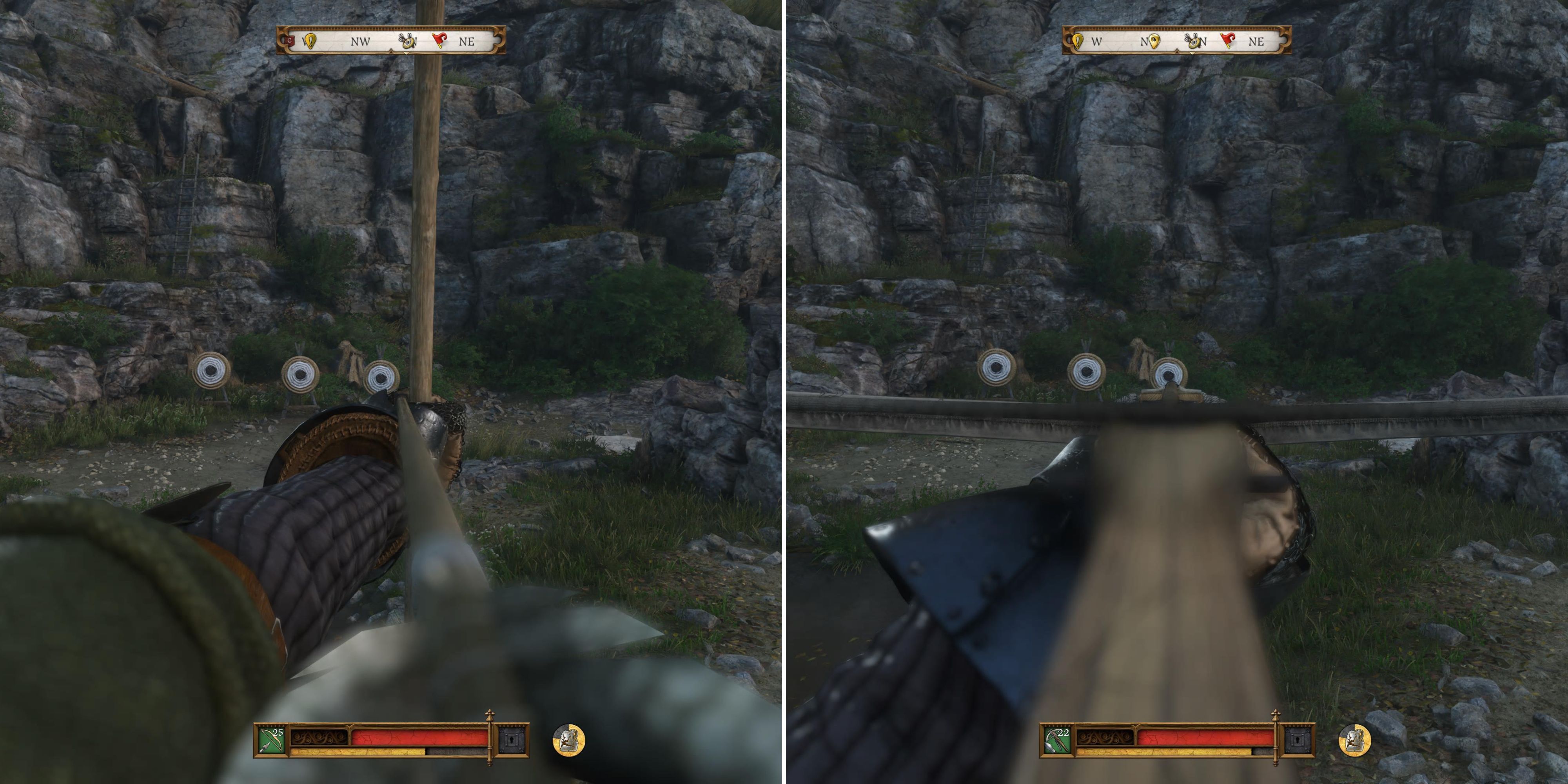 The Player Shooting A Bow & Crossbow At A Target