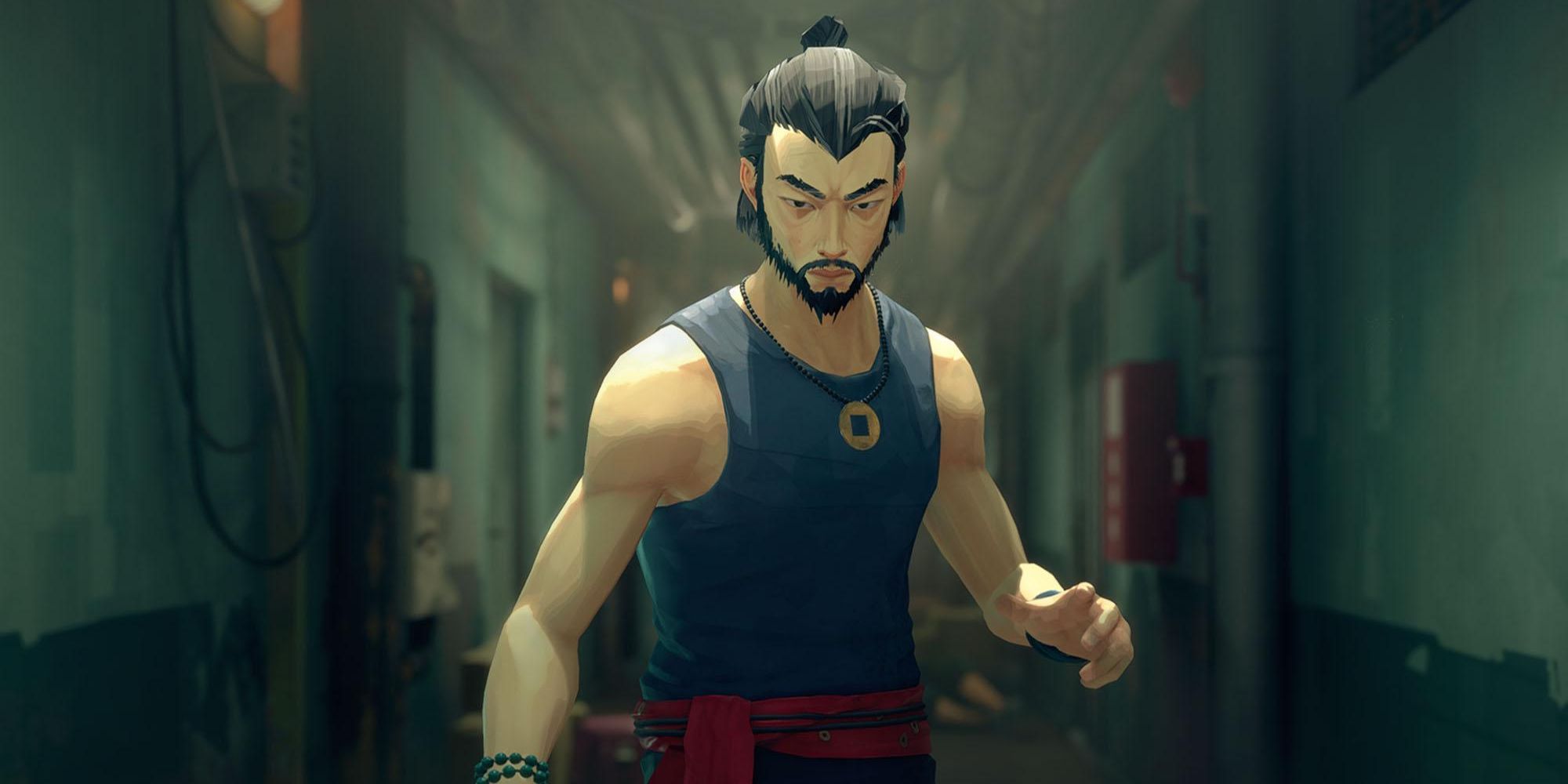 Main character in Sifu in his early 30s preparing for battle.