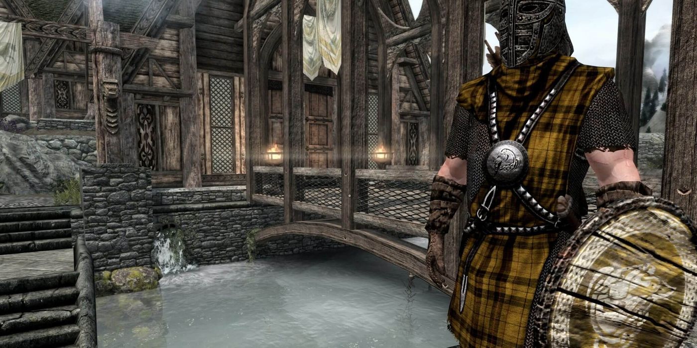 Skyrim Whiterun guard in modded outfit.