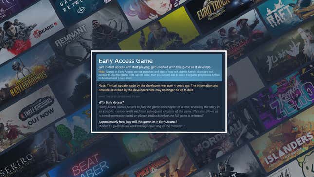 A screenshot shows new Valve warnings for Early Access. 