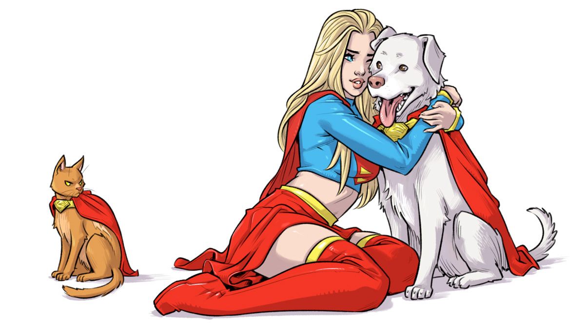 Supergirl with Krypto and Streaky.