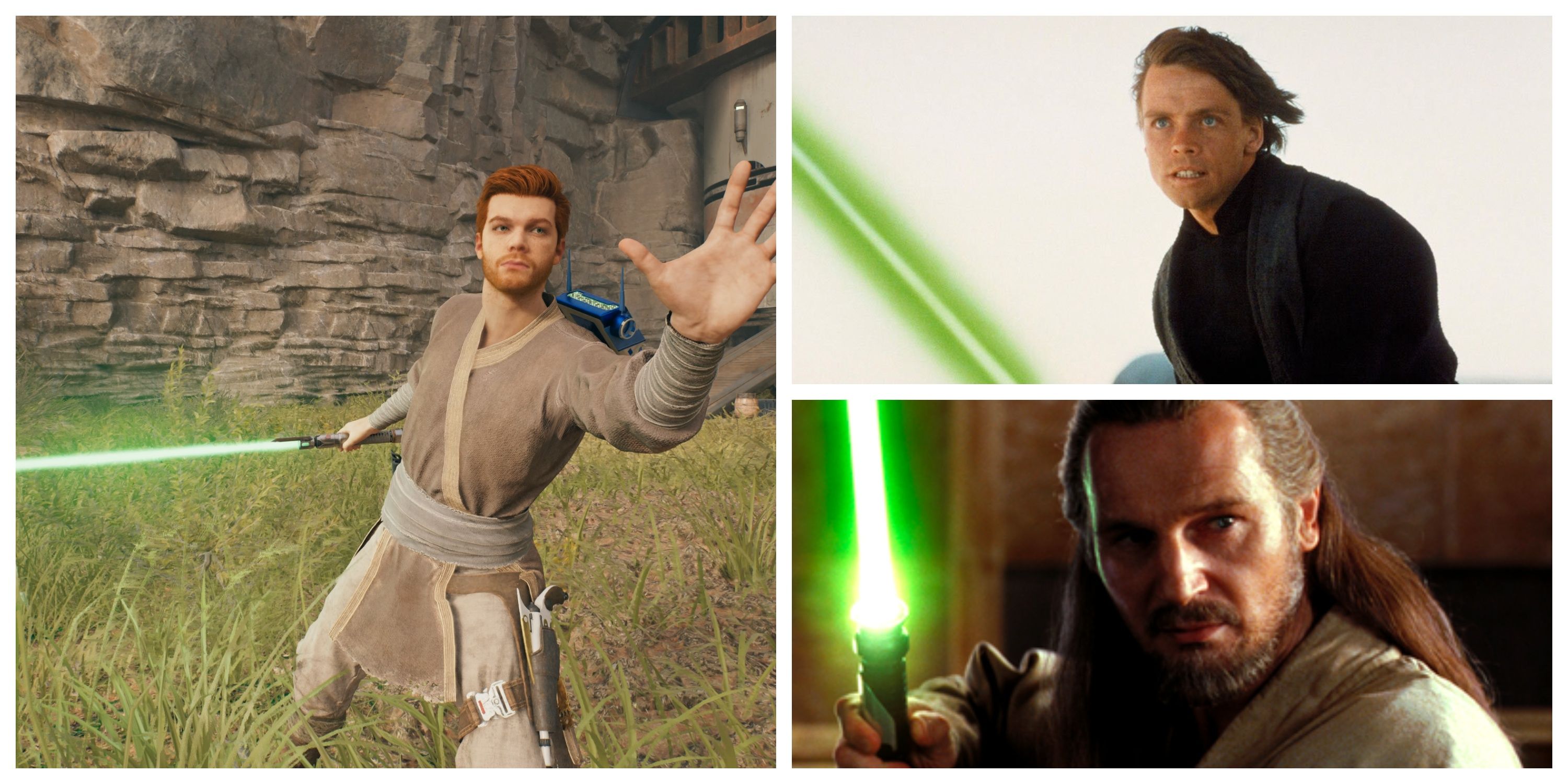 cal kestis, qui-gon jinn, luke skywalker green lightsabers