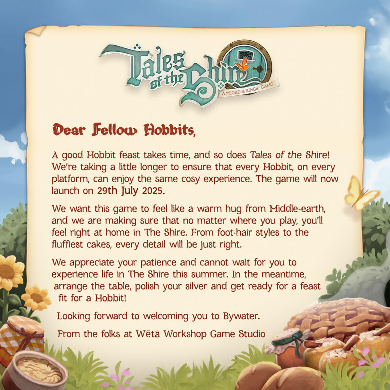 The complete message from Tales of the Shire developers Private Division and Wētā Workshop.