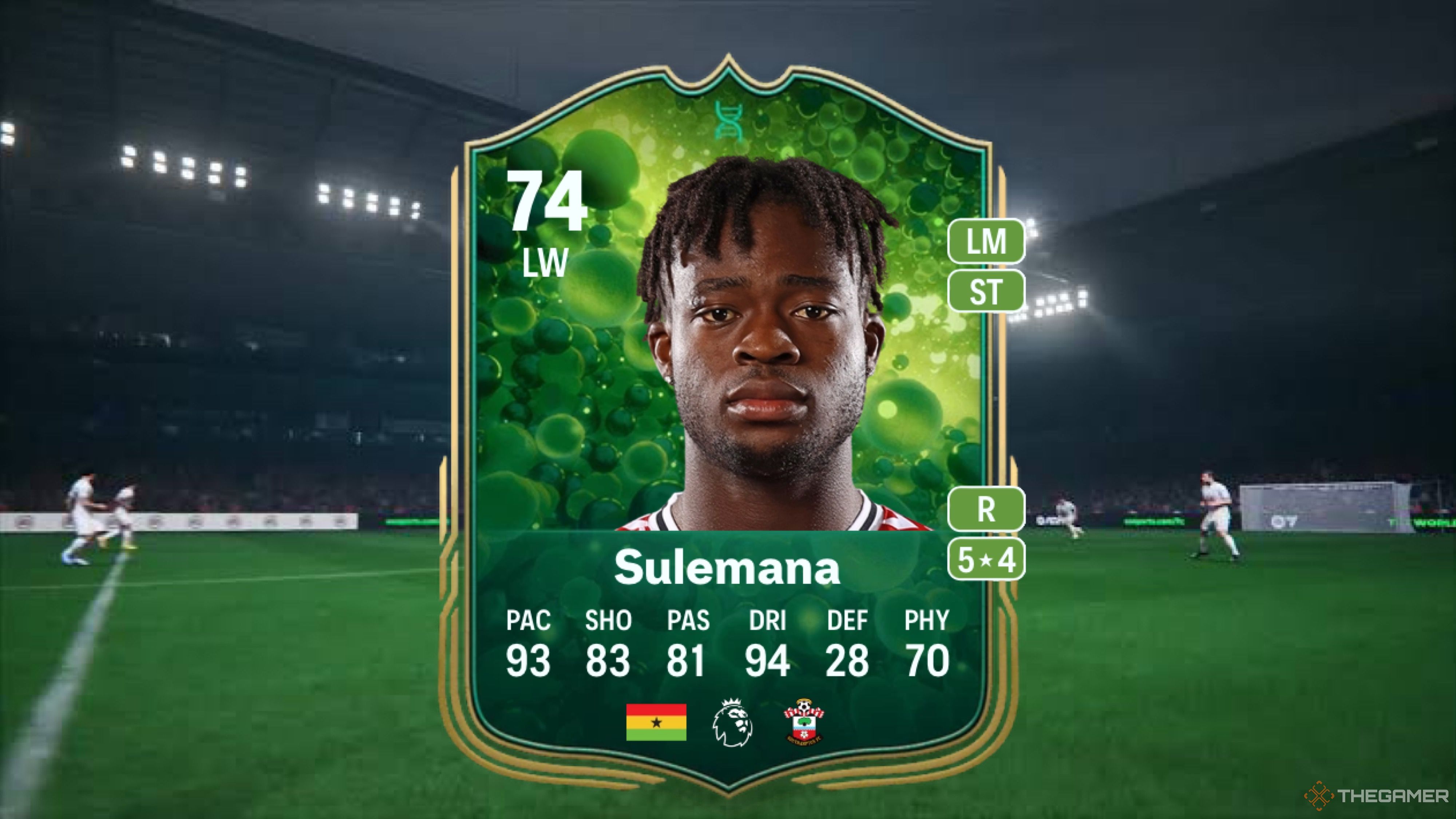 Image showing Sulemana card against a faded pitch background.