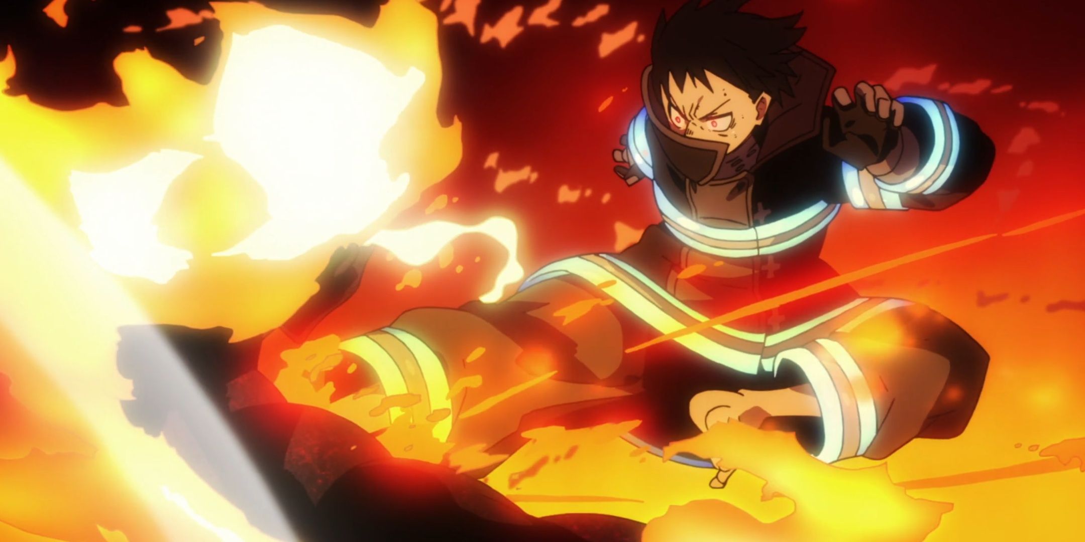 Shinra using his fire abilities in the Anime Fire Force.