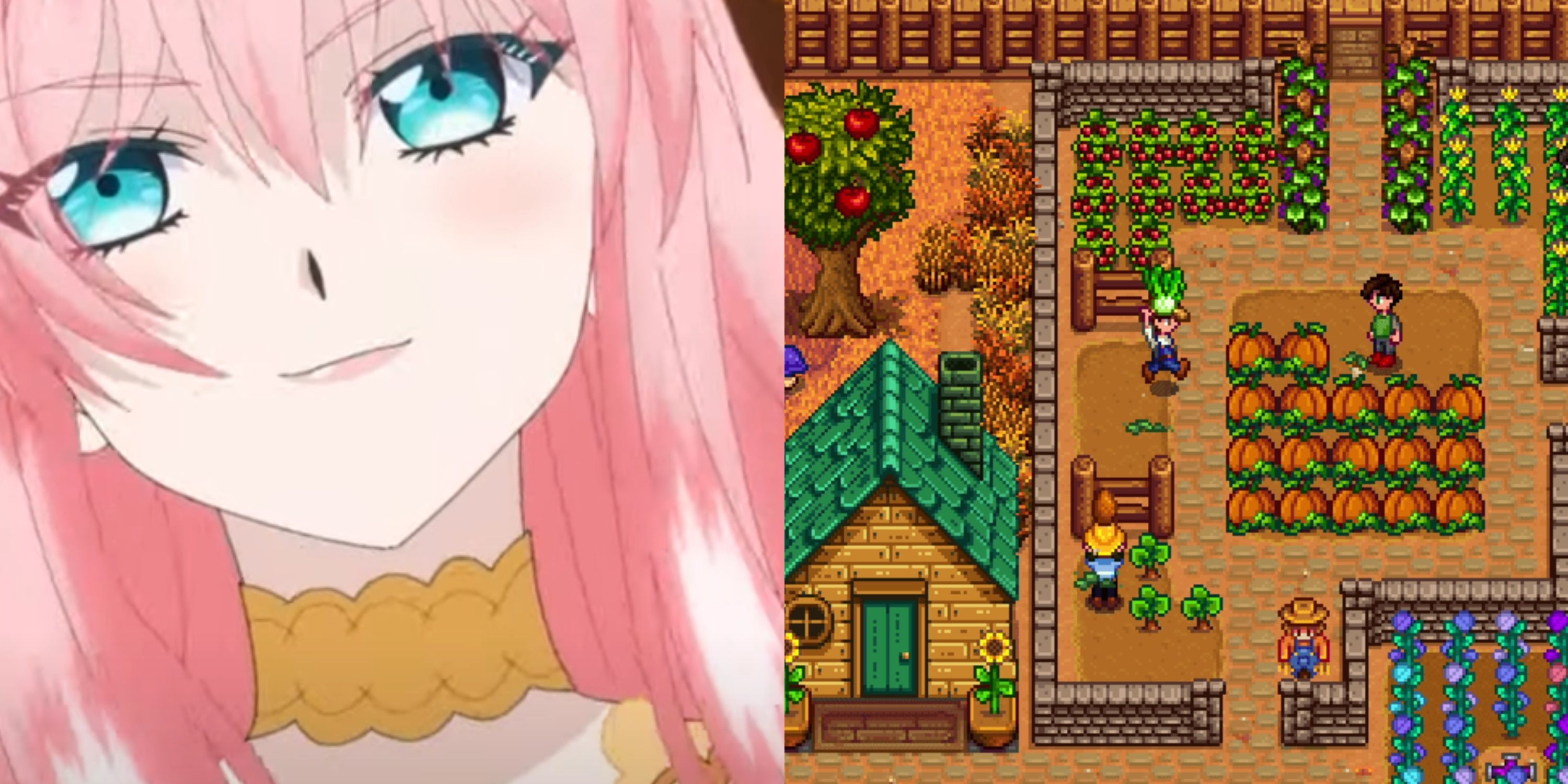 7th Time Loop Anime side by side with Stardew Valley farmer. 