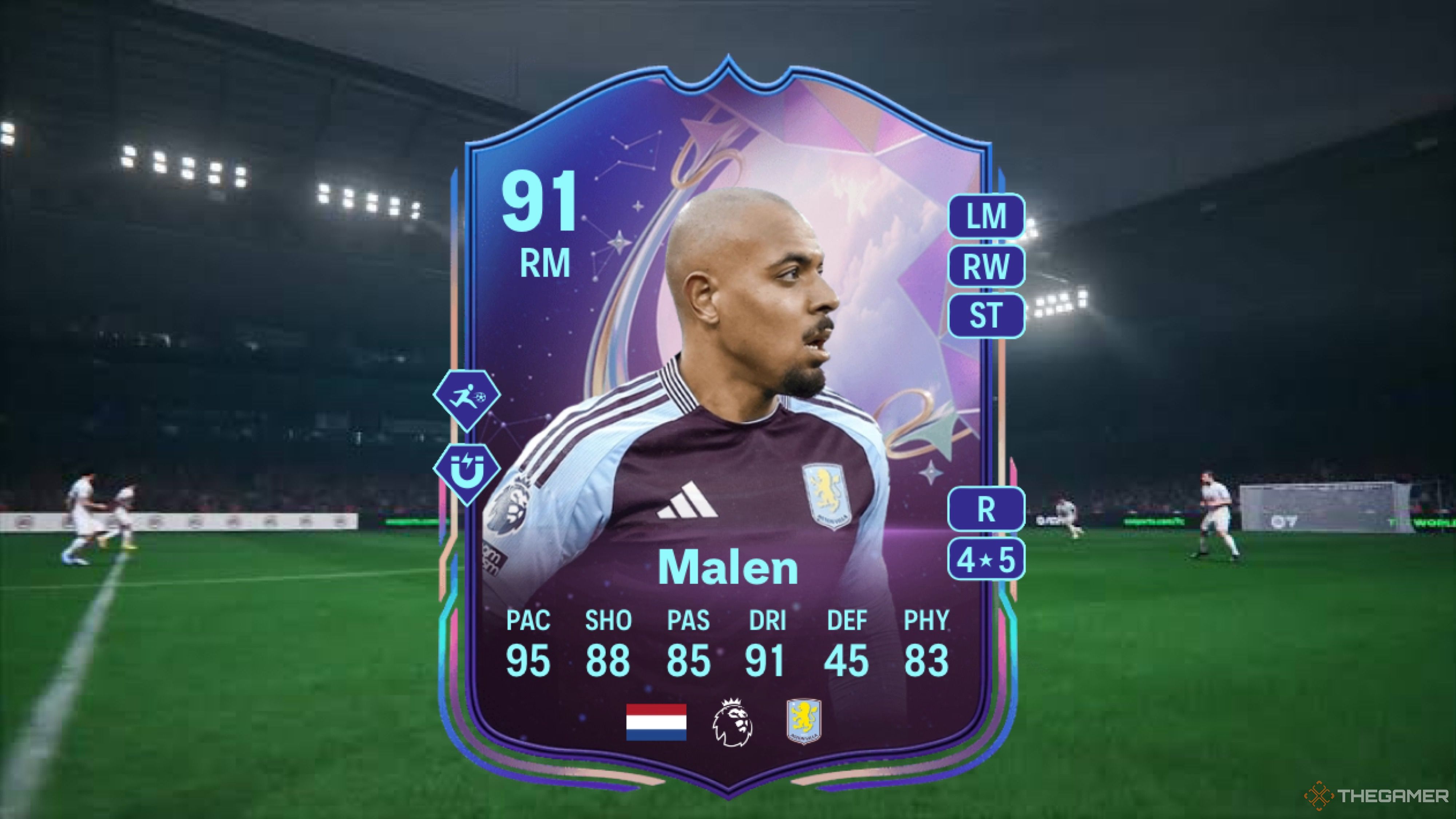 Image showing Malen card against a faded pitch background.