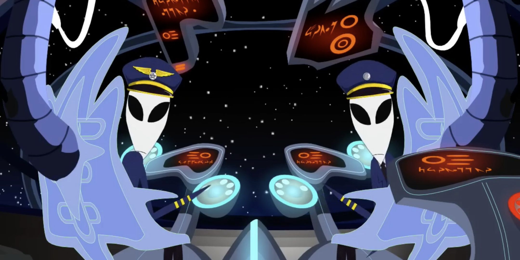 Alien pilots look back at you from South Park The Stick of Truth.