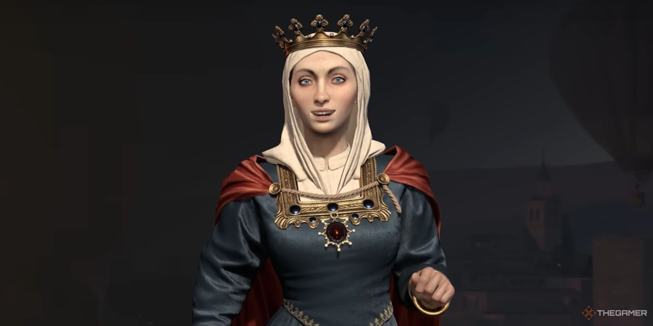 Isabella smiling in Civilization 7.