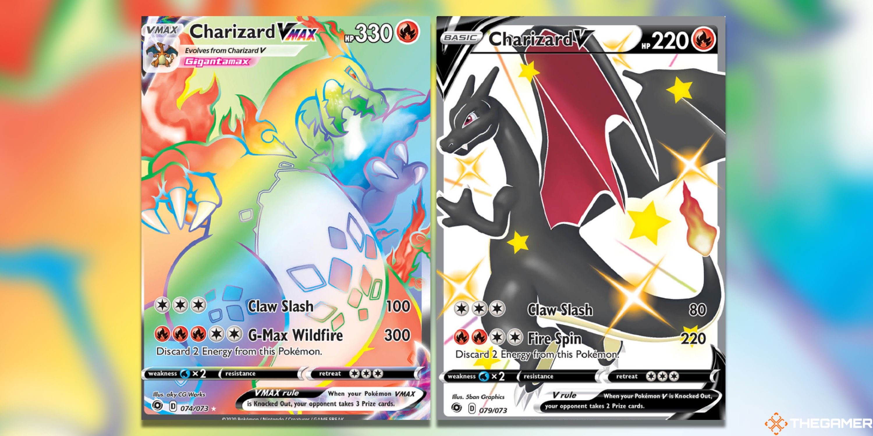 The Charizard V and VMAX arts side by side from Champion’s Path.