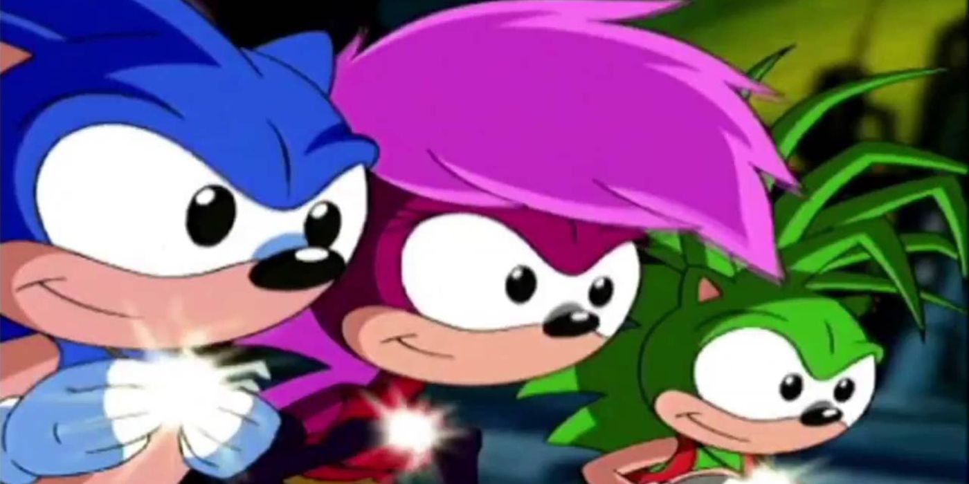 Sonic, accompanied by his siblings Sonia and Manic, in Sonic Underground.