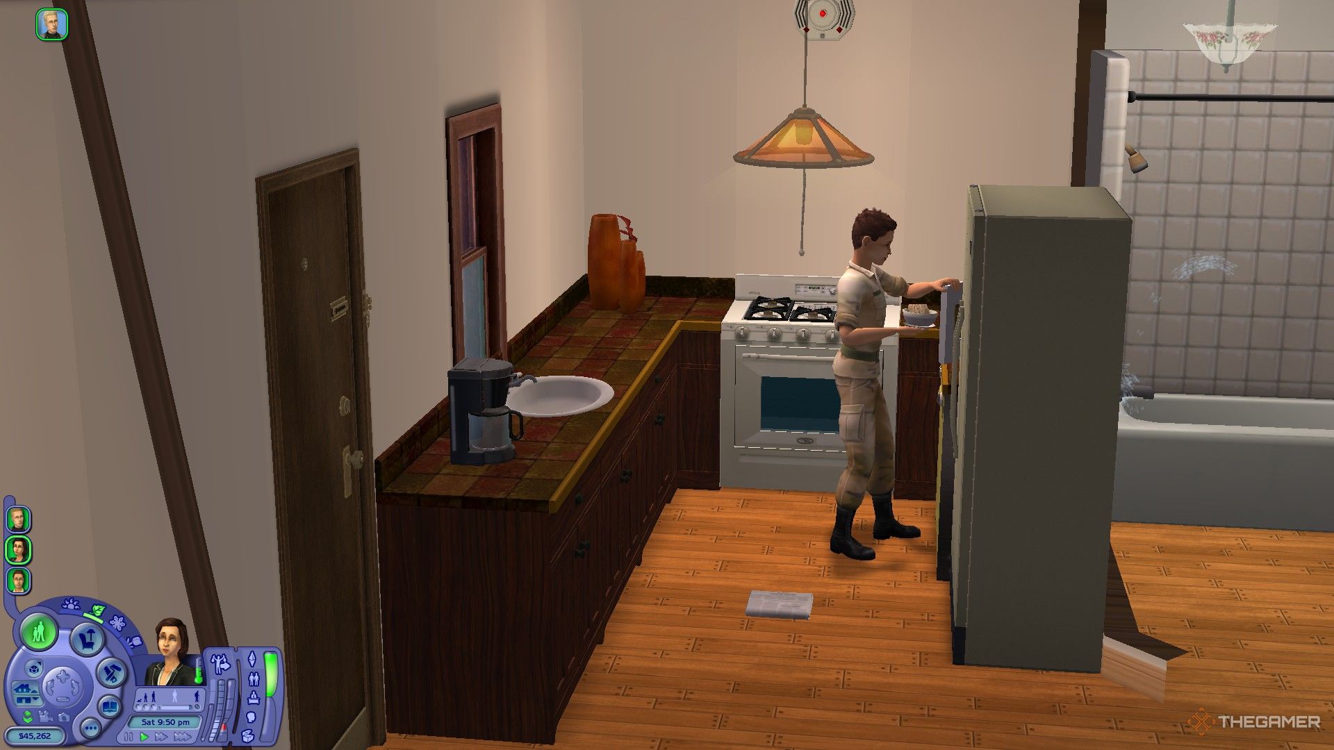 A Sim is cooking a meal in The Sims 2.