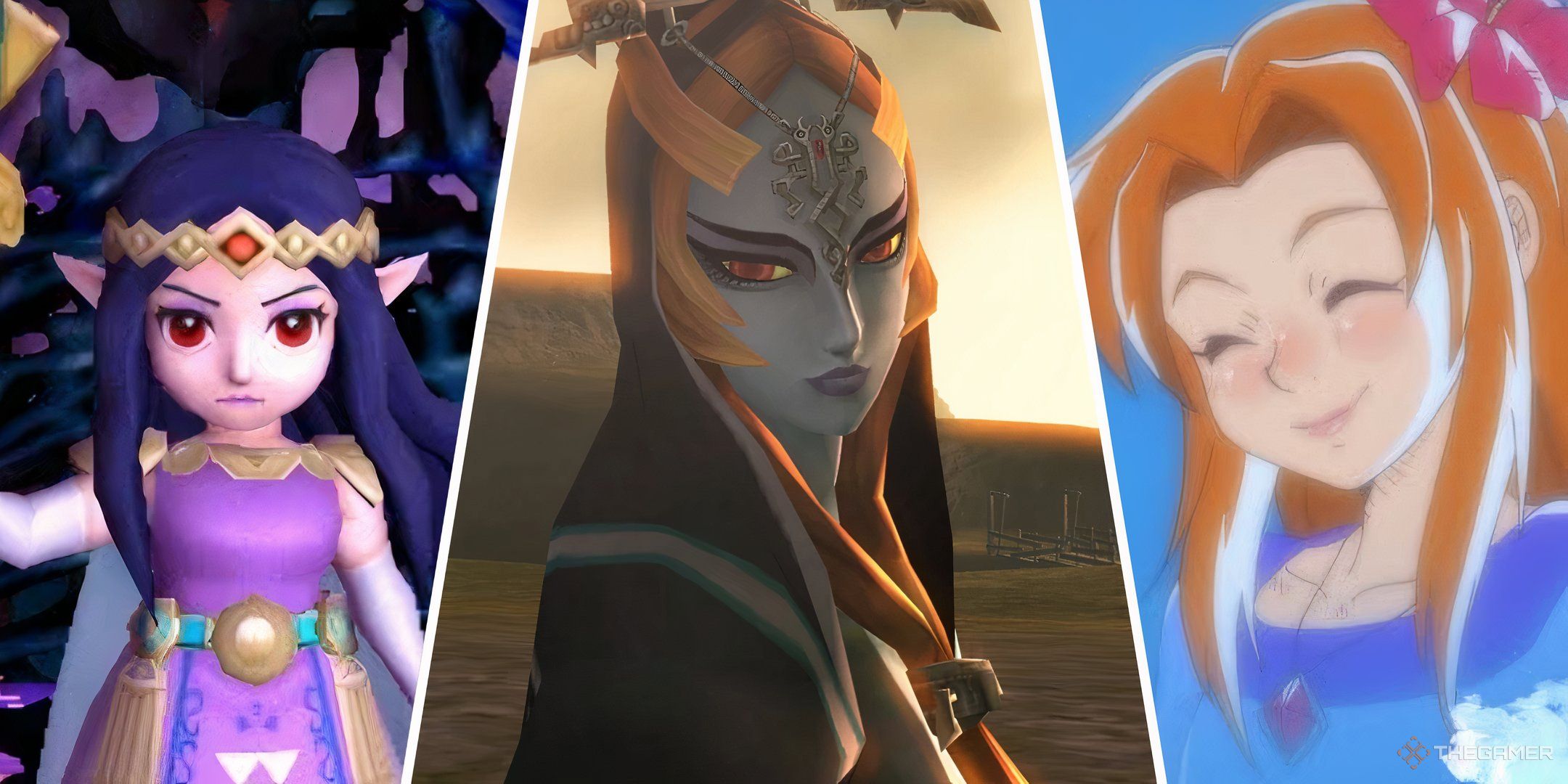 Split images of Hilda, Midna, and Marin from The Legend of Zelda.