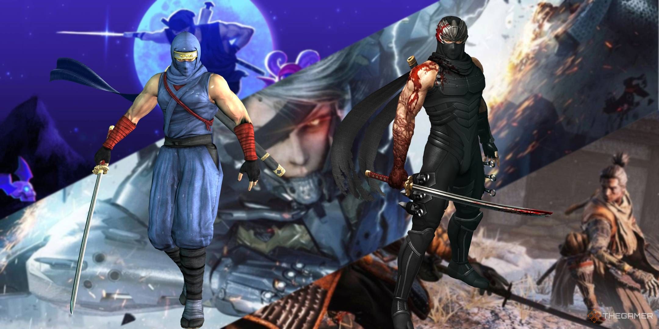 two version of ryu hayabusa overlaid on a blurred background of similar games