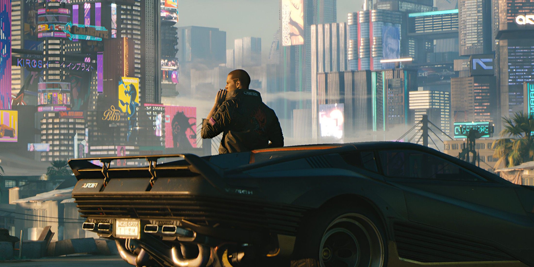 cyberpunk 2077's V looking over Night City