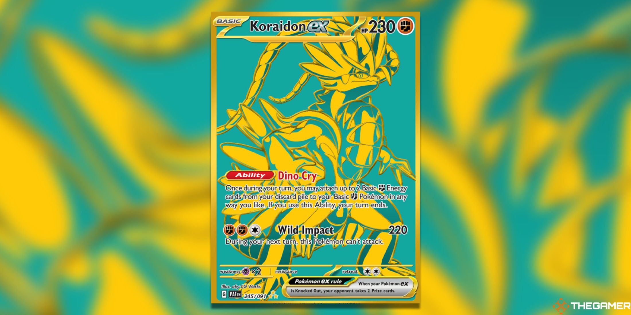 The Paldean Fates Koraidon Ex Hyper Rare from the Pokemon TCG.