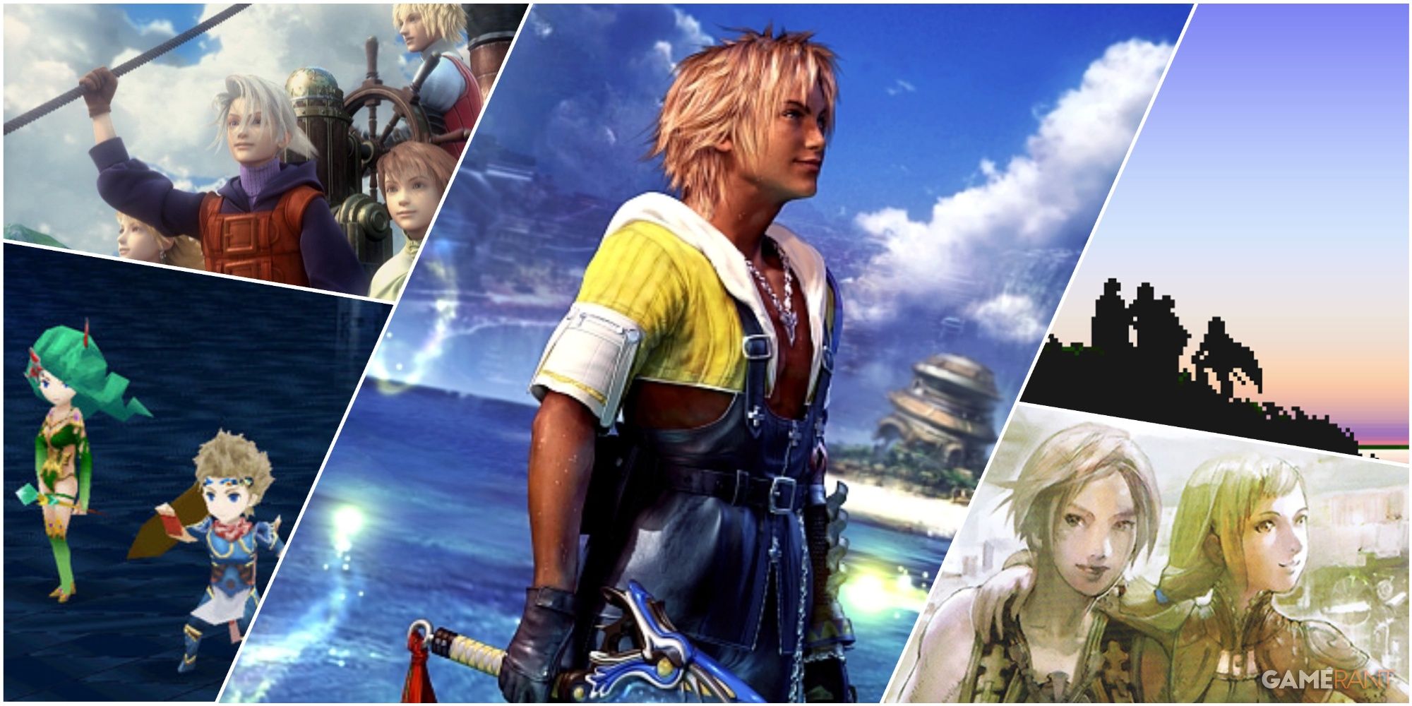 A Collage Of Key Art & Key Frames From Final Fantasy 10, Final Fantasy 1, Finla Fantasy 4 The After Years, & Final Fantasy 12