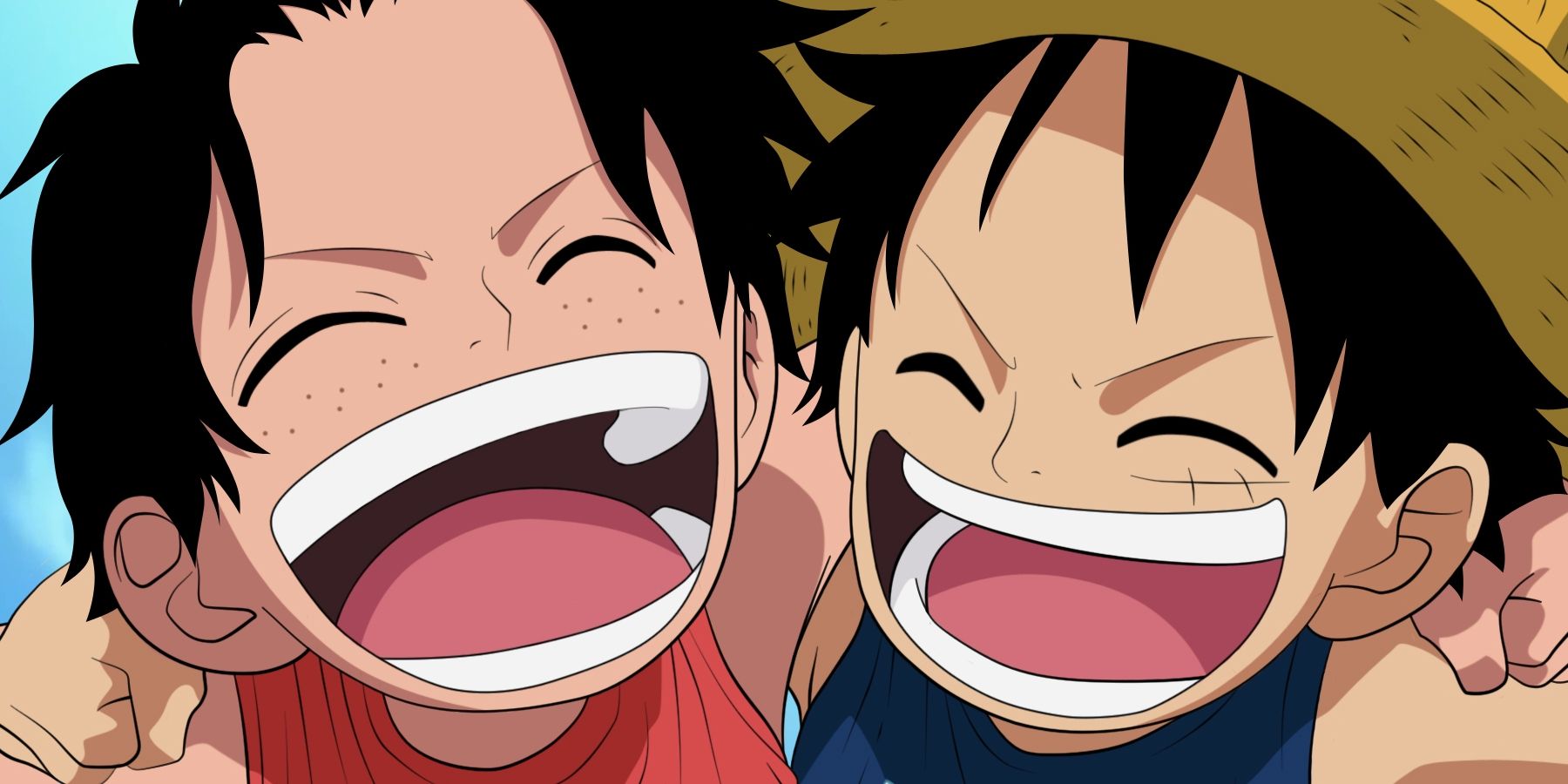 Ace and Luffy as kids laughing together and having fun in a One Piece flashback.