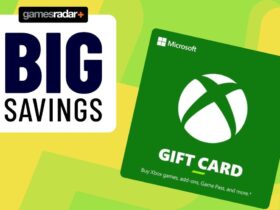 Official image of an Xbox gift card with a green GamesRadar background.