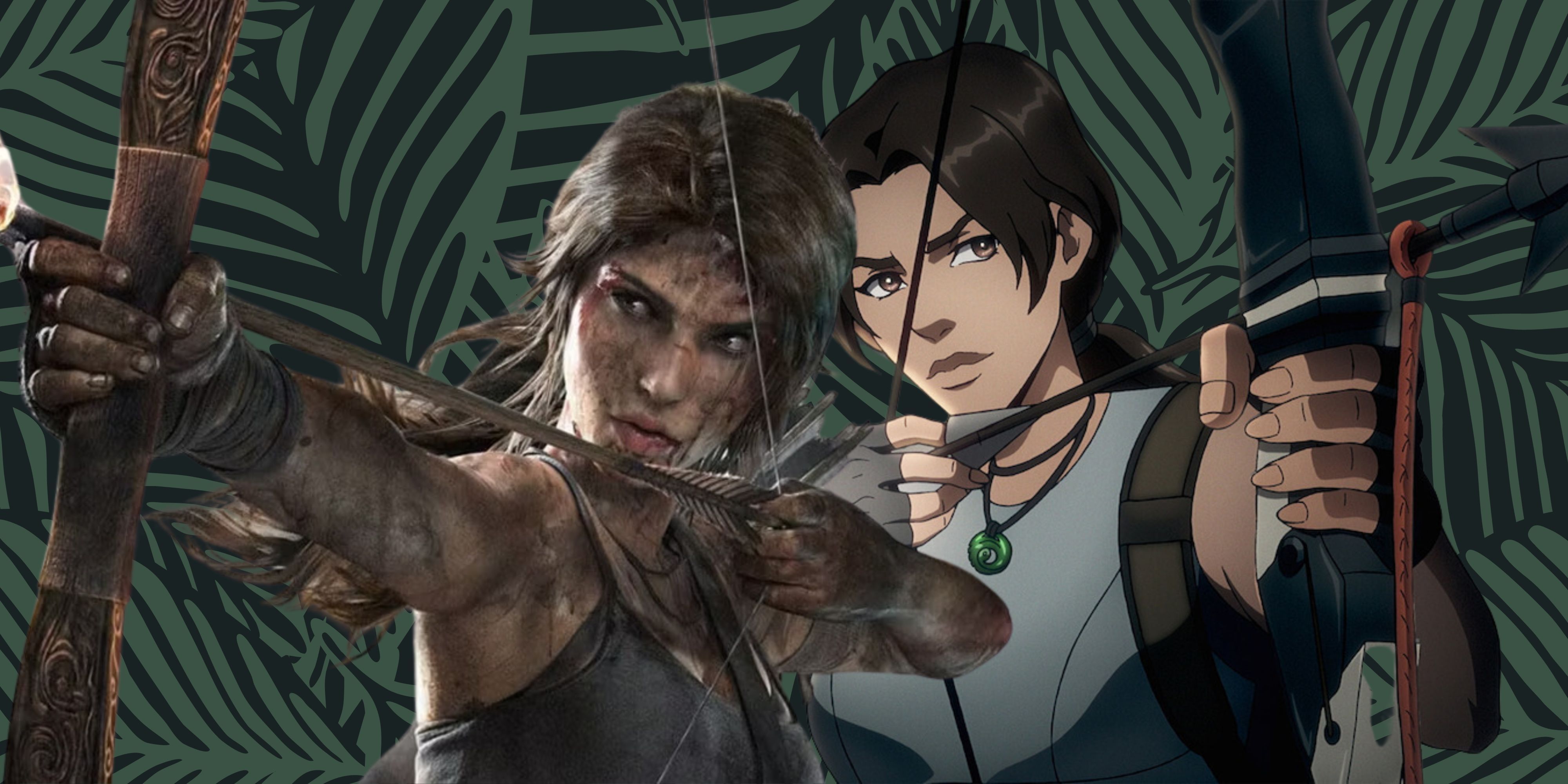 TV and video game Lara Croft with a bow and arrow