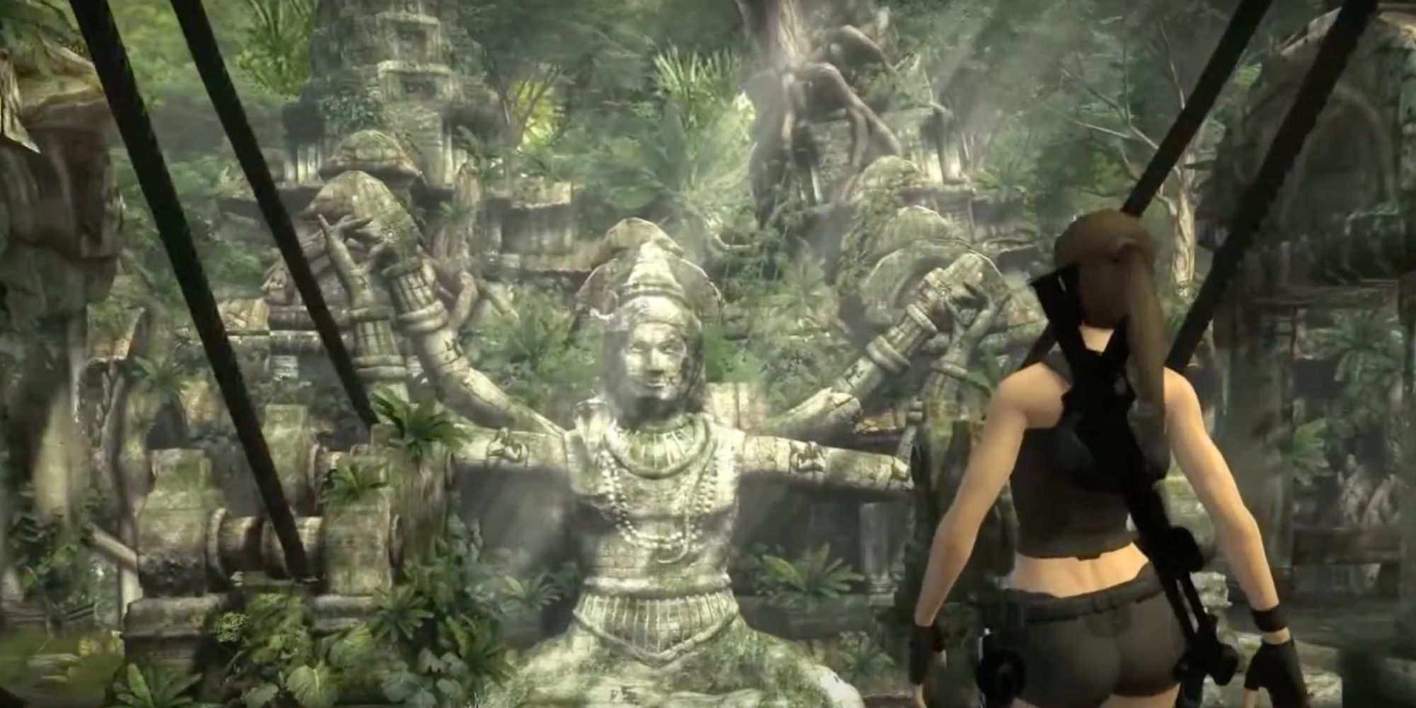 Lara Croft finding ruins in Tomb Raider Underworld Coastal Thailand.