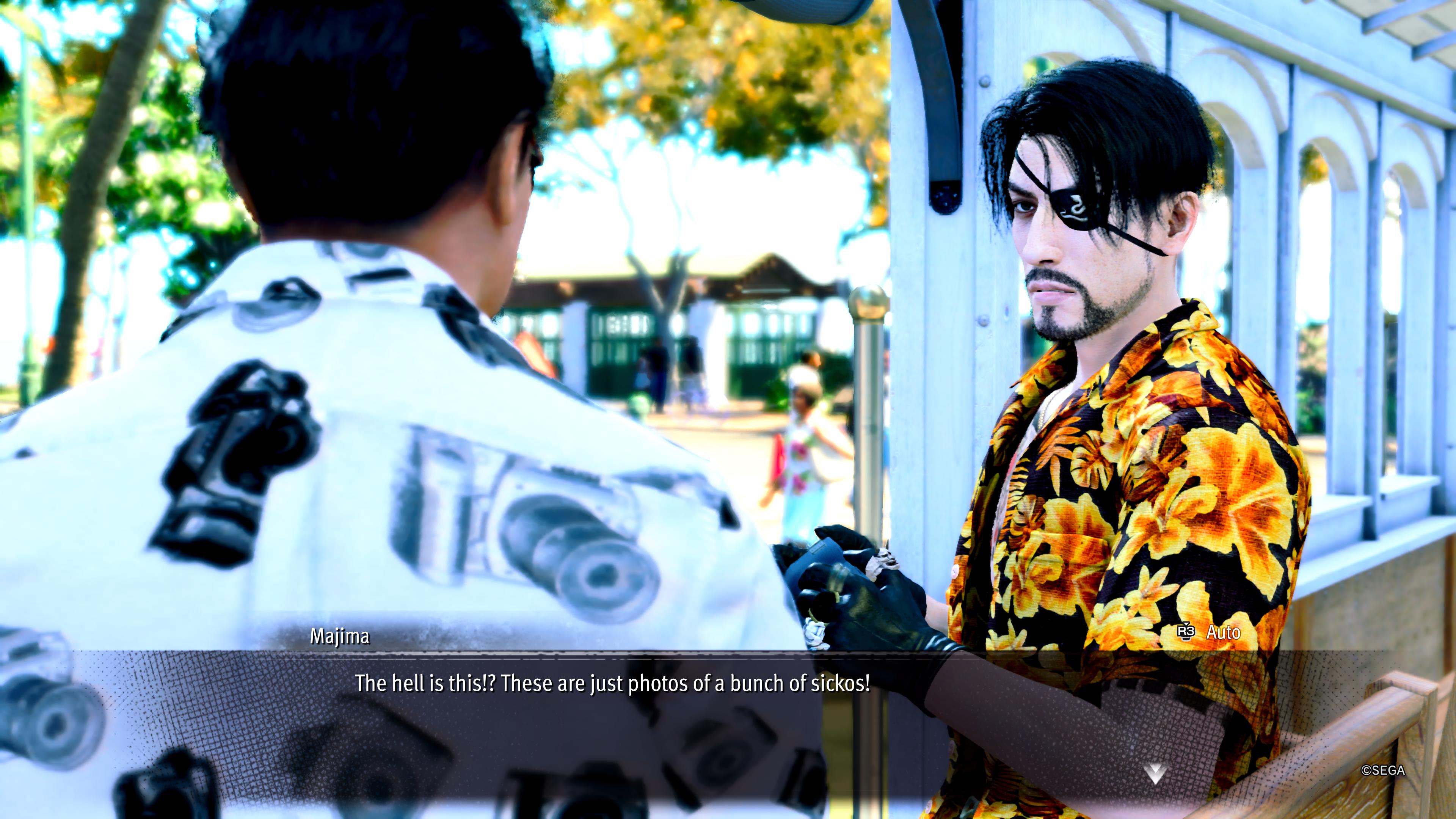 Majima is introduced to Sicko Snap on a Hawaiin tram in Like a Dragon: Pirate Yakuza in Hawaii