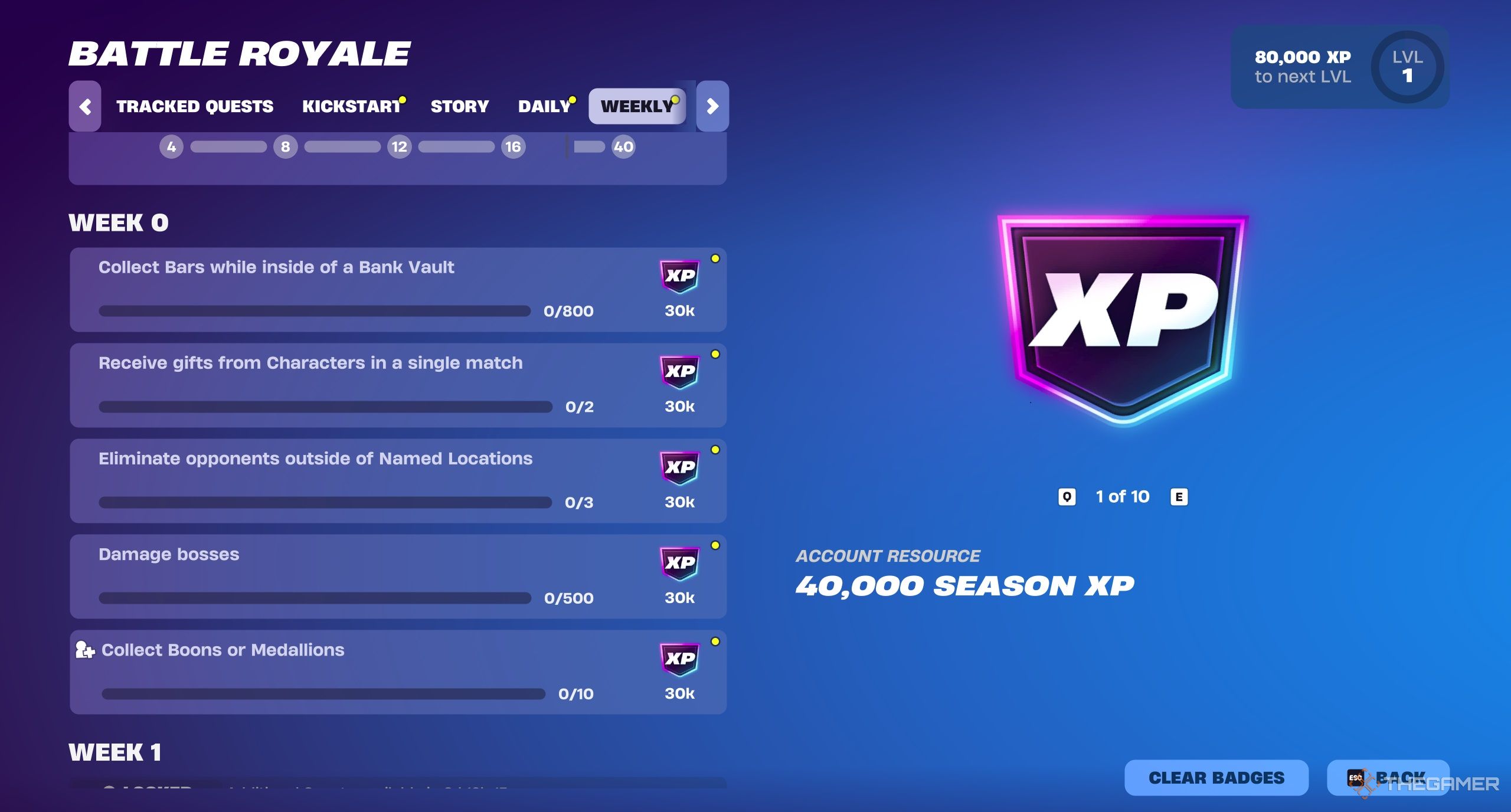 A screenshot of the Fortnite weekly quest 1.