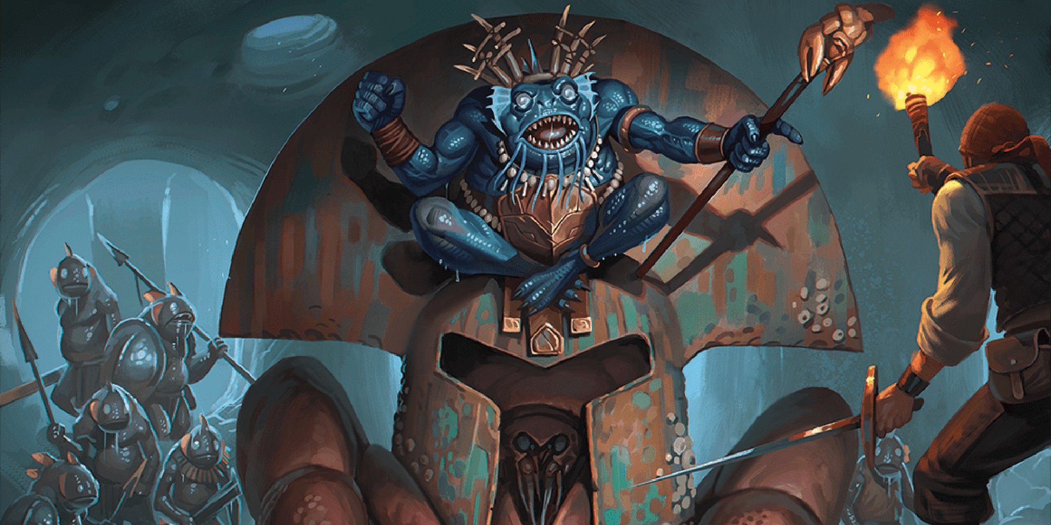 Dungeons & Dragons image showing an adventurer facing Kuo-Toas.