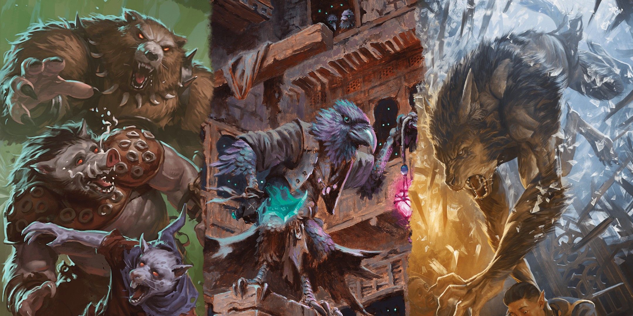 Dungeons & Dragons image showing several were creatures and a kenku.