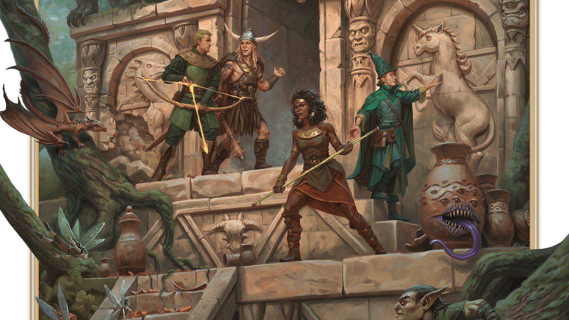 Art of a party in Dungeons and Dragons in 2024.