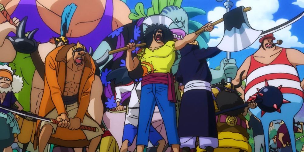 Scopper Gaban with the rest of the Roger Pirates in the One Piece anime