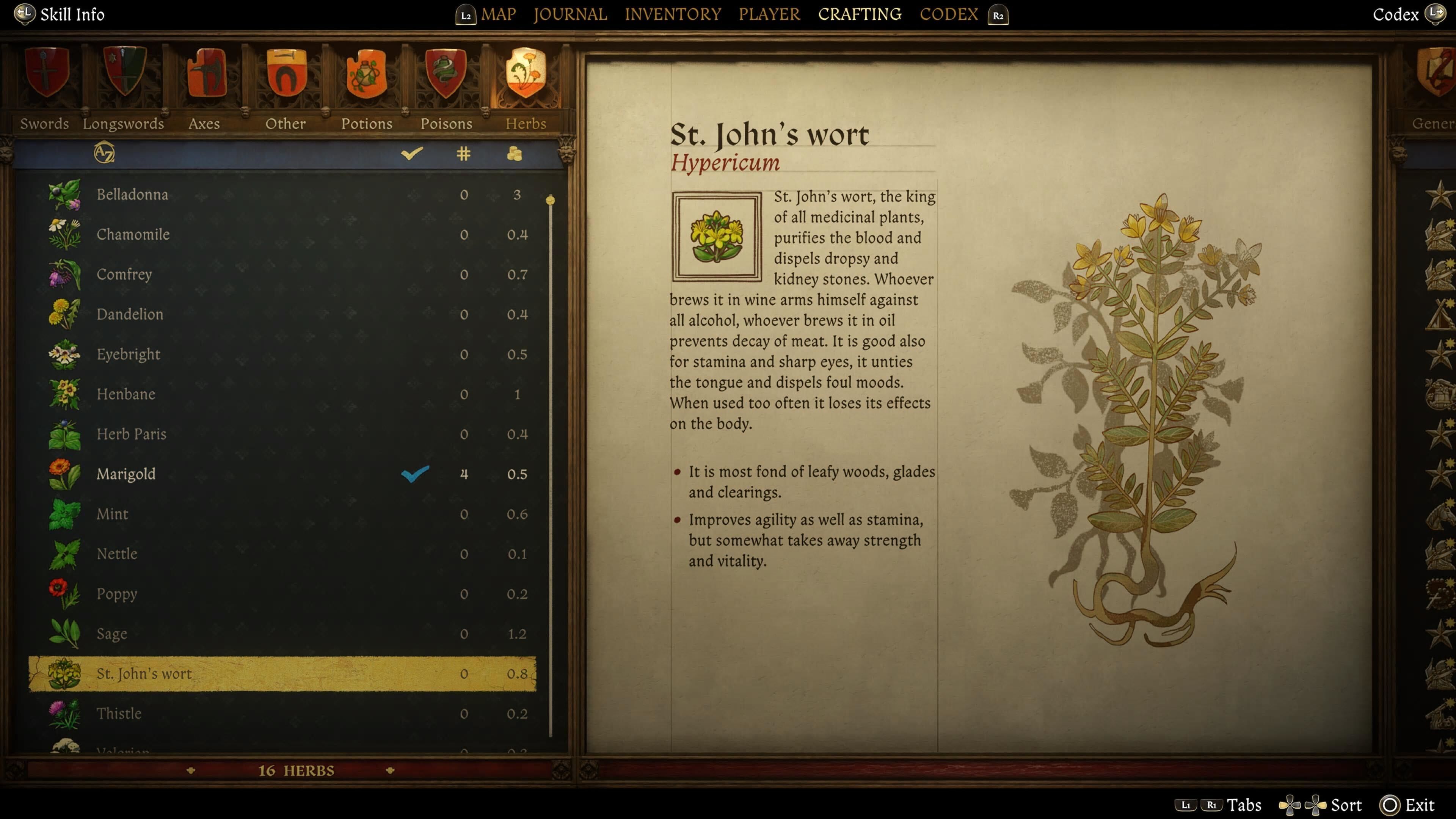 The codex page for St John's Wort in Kingdom Come: Deliverance 2.