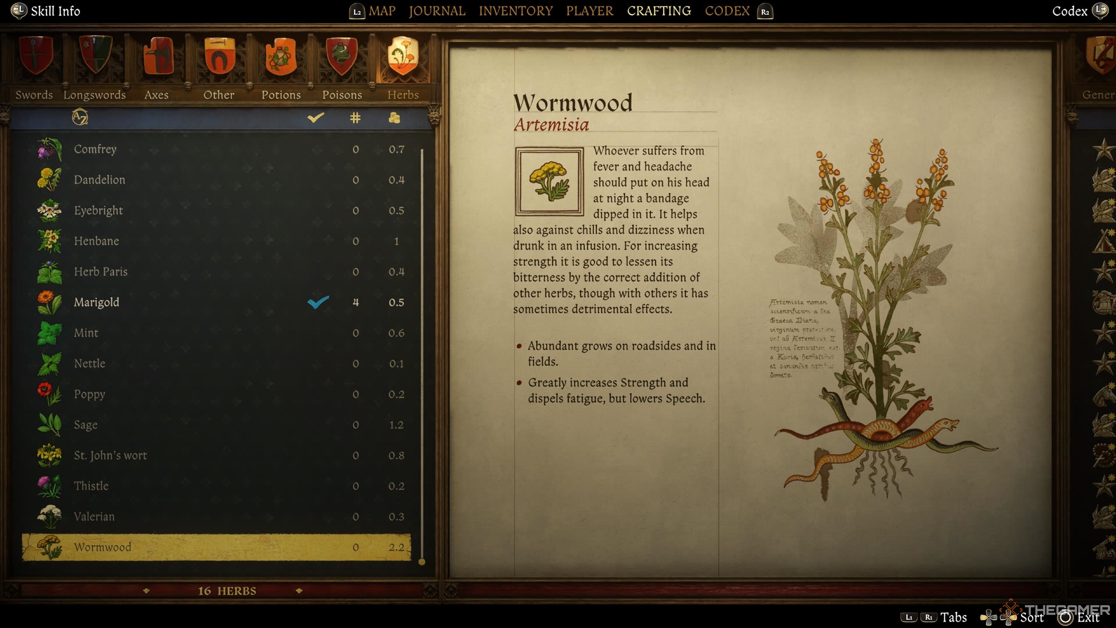 The wormwood codex entry in Kingdom Come: Deliverance 2.