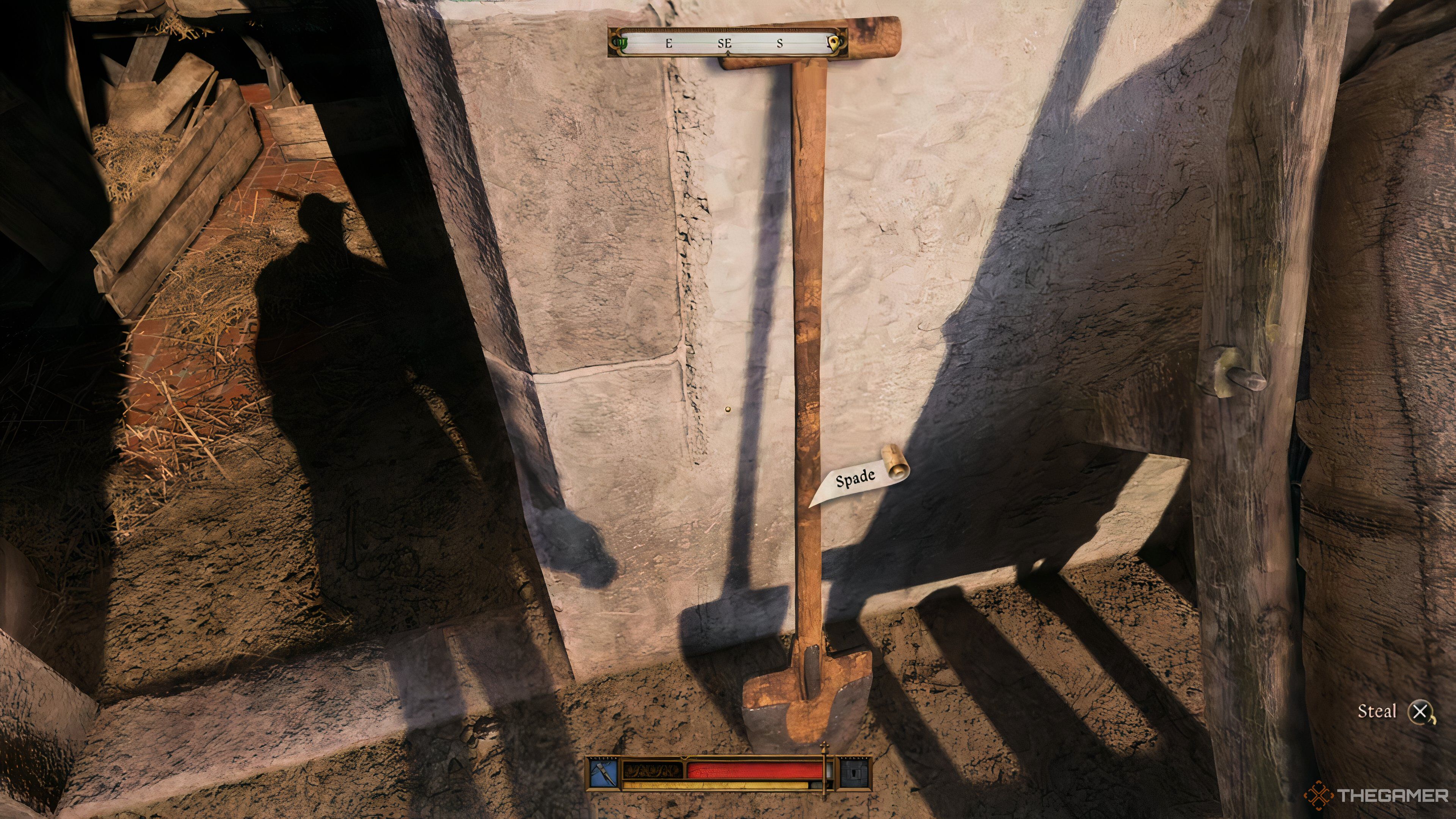 A spade by a wall in Kingdom Come: Deliverance 2.