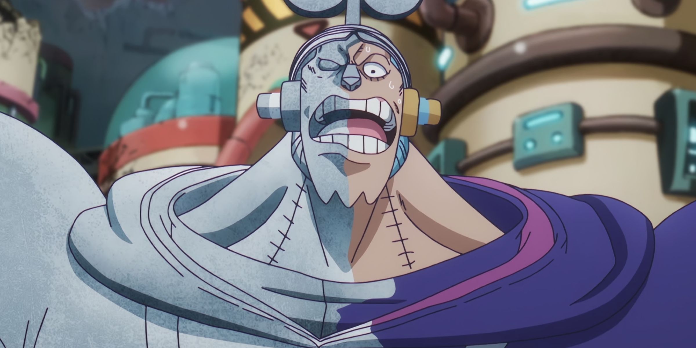 Franky petrified by S-Snake in One Piece