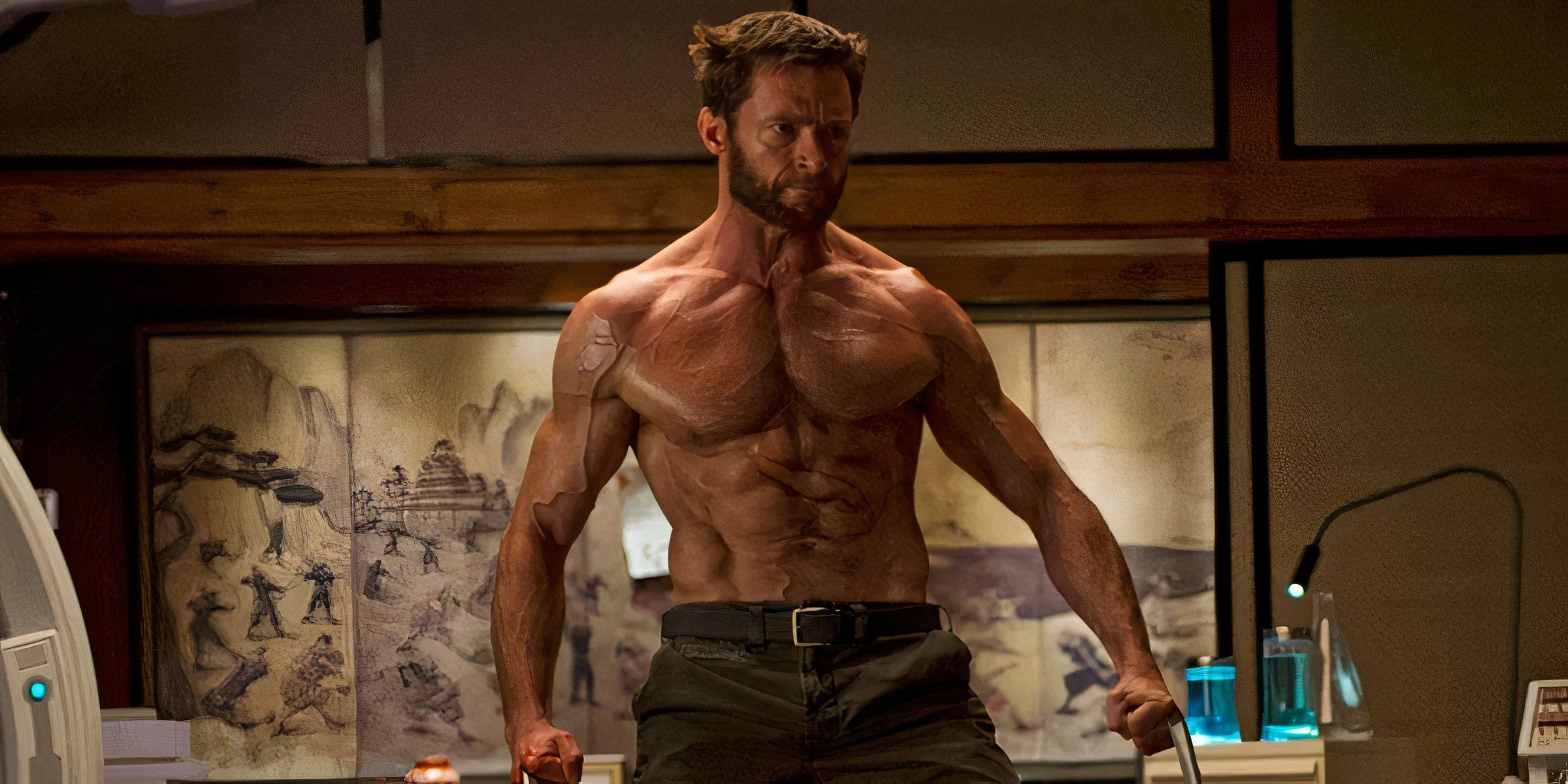 Hugh Jackman looking buff as Wolverine 