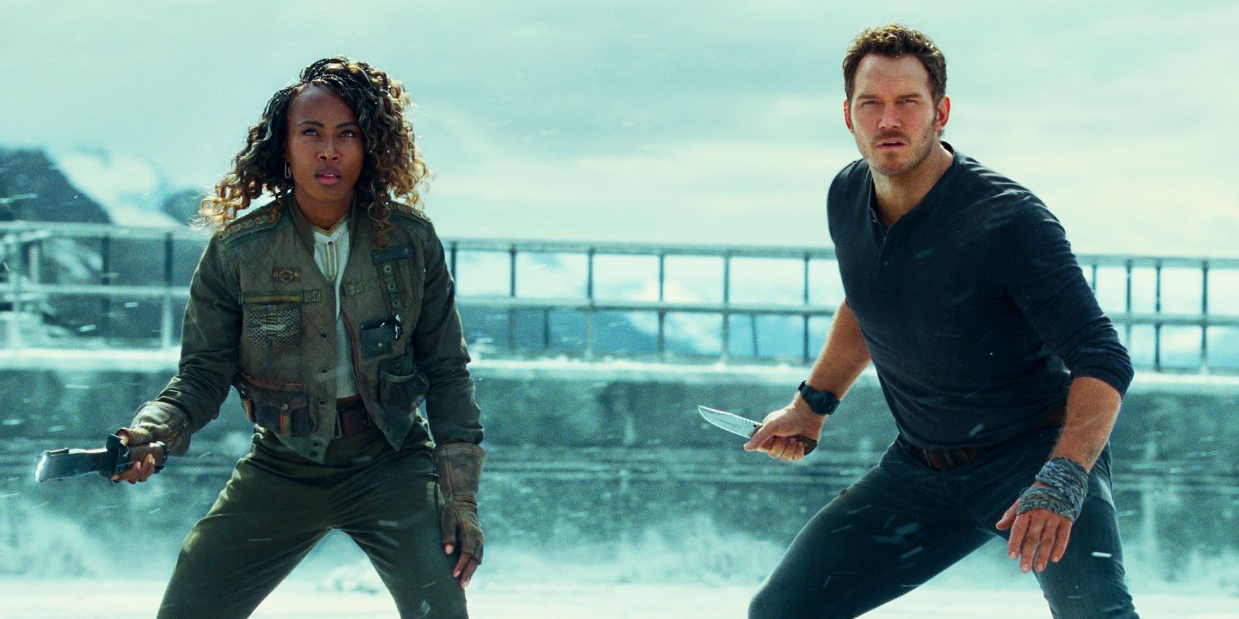 Jurassic-World-Dominion-DeWanda-Wise-as-Kayla-Watts-and-Chris-Pratt-as-Owen-Grady