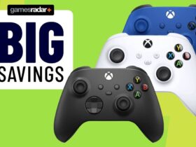 Image of three colors of the Xbox Core Wireless controller on a green GamesRadar background.