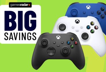 Image of three colors of the Xbox Core Wireless controller on a green GamesRadar background.