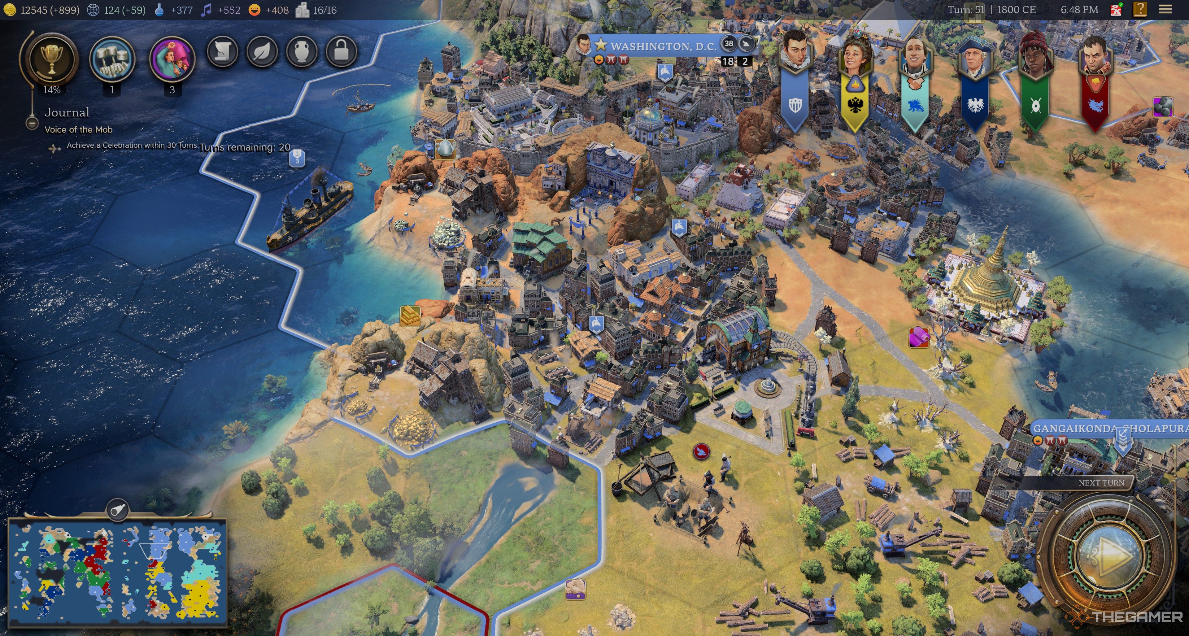 A close-up of a city in the Modern Age in Civilization 7