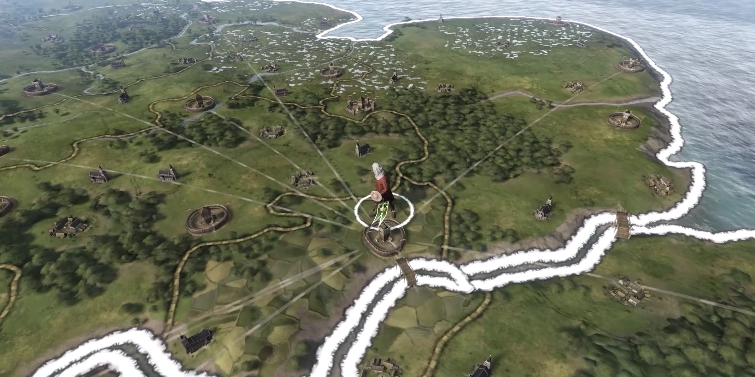 A King Seen Above A Fort Surrounded By Nature And Forests In Crusader Kings 3.