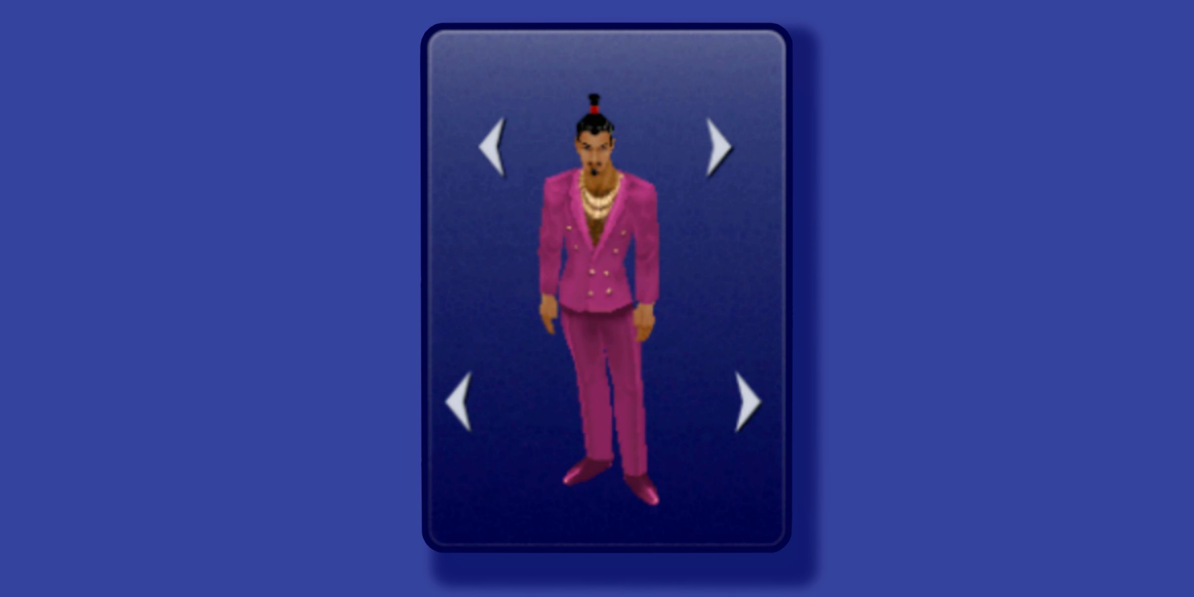 A Male Sim Wearing A Pink Suit And Wearing Some Gold Jewlery Around Their Neck In The Sims 1 Legacy Collection.