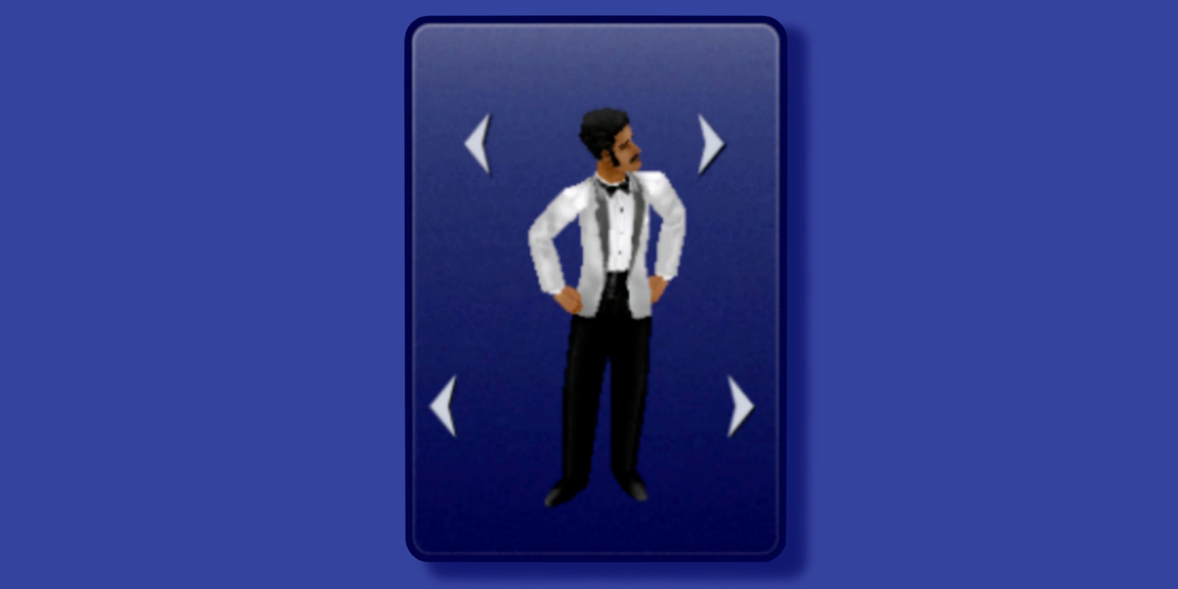 A Male Sim Wearing A White Tuxedo And Black Pants In The Sims 1 Legacy Collection.